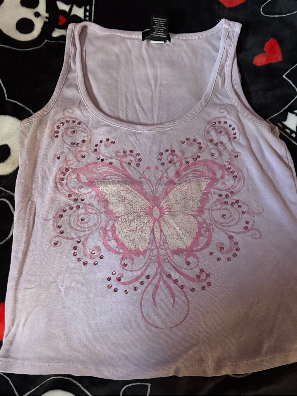 Women's rhinestone pink Butterfly Tank Top